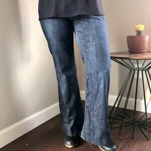Y2K Vtg | 7 for All Mankind Jeans Ginger Flair Bell Bottom Dark Blue Distressed